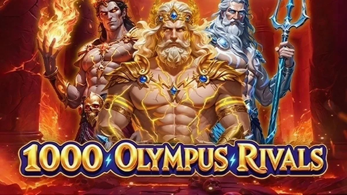 Interface do slot 1000 Olympus Rivals com tema da mitologia grega